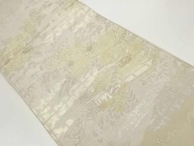 屋敷に秋草・松竹梅模様織出し袋帯